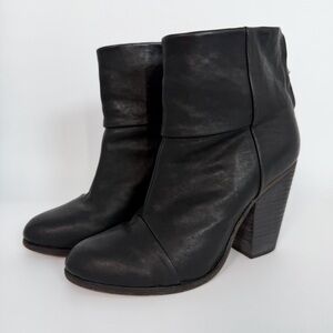 Rag & Bone Newbury 2.0 Black Leather Ankle Boots Zip Up Backs Women’s Size EU 37